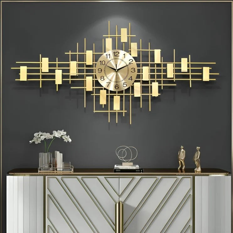 Golden Rectangular Grid Wall Clock