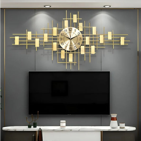 Golden Rectangular Grid Wall Clock